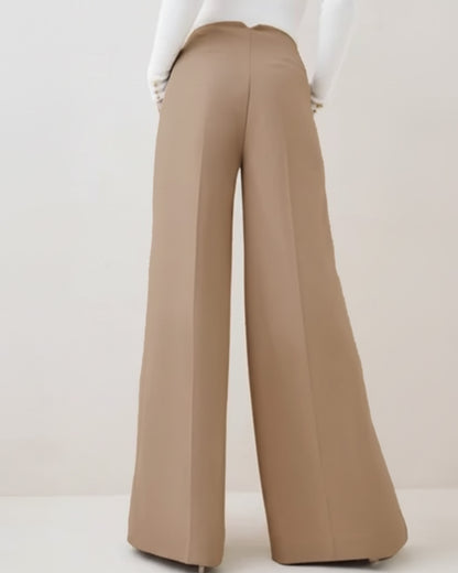 Tan Mid Rise Wide Leg Darted Trouser
