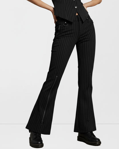 topwear,tops,casual, semi-formal,bold, glam,streetwear,woven,polycotton,black,pinstripes,contrast,tailored fit,bandeau,regular,slit hem,off shoulder,sleeveless, bottomwear,pants,casual,streetwear,woven,polly cotton,black,zipper pocket,zipper,straight fit,flared,full length,high rise, 25010048BU
