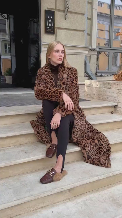 Vintage Leopard Print Fur Coat with Fur Belt