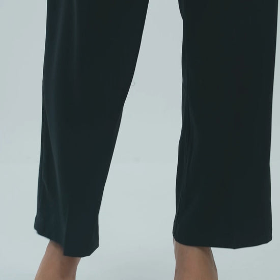 PLEATED PANT,black, bottomwear, casual, full length, high rise, pants, polyester, straight fit, streetwear, summer, wide leg, woven,pleated_pant_black,Color- BlackFabric- PolyesterFit- Relaxed Fit Type- Wide LegLength- Full Length(41in)Waist- High RiseClosure- Zip &amp; ButtonNo. of Pockets- 2Print- SolidDetail- Fabric panel at waist