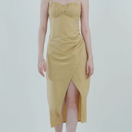 RUCHED MIDI DRESS,beach, beige, cami neck, casual, cotton, criss cross back, criss cross detail, dresses, midi, relaxed fit, ruched, sleeveless, slip, spaghetti strap, summer, woven,ruched-midi-dress-beige,Color- BeigeFabric- Cotton Type- Slip DressFit- Regular SlitLength- MidiNeck- Cami Neck  Sleeves- SleevelessStraps- Spaghetti Back- Criss Cross DetailsHem- Slit HemDetails- Ruched Waist &amp; bust, criss cross back