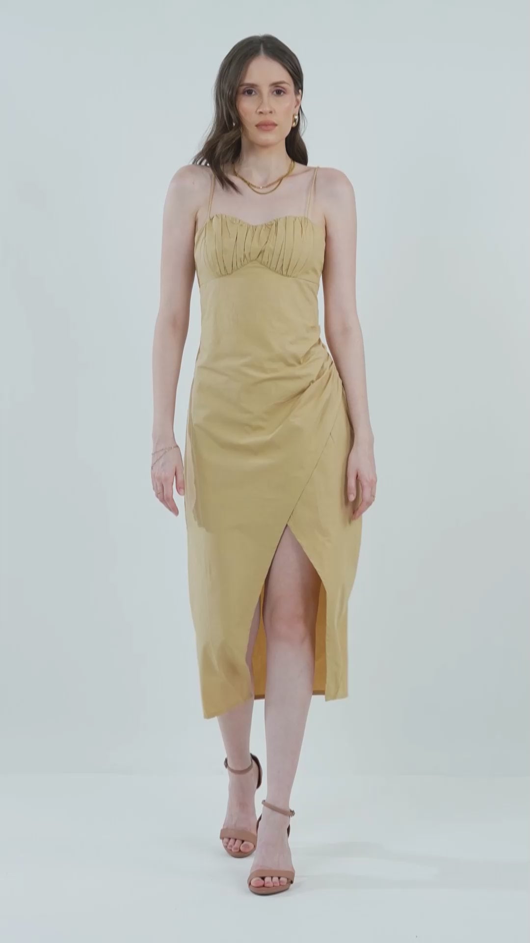 RUCHED MIDI DRESS,beach, beige, cami neck, casual, cotton, criss cross back, criss cross detail, dresses, midi, relaxed fit, ruched, sleeveless, slip, spaghetti strap, summer, woven,ruched-midi-dress-beige,Color- BeigeFabric- Cotton Type- Slip DressFit- Regular SlitLength- MidiNeck- Cami Neck  Sleeves- SleevelessStraps- Spaghetti Back- Criss Cross DetailsHem- Slit HemDetails- Ruched Waist &amp; bust, criss cross back