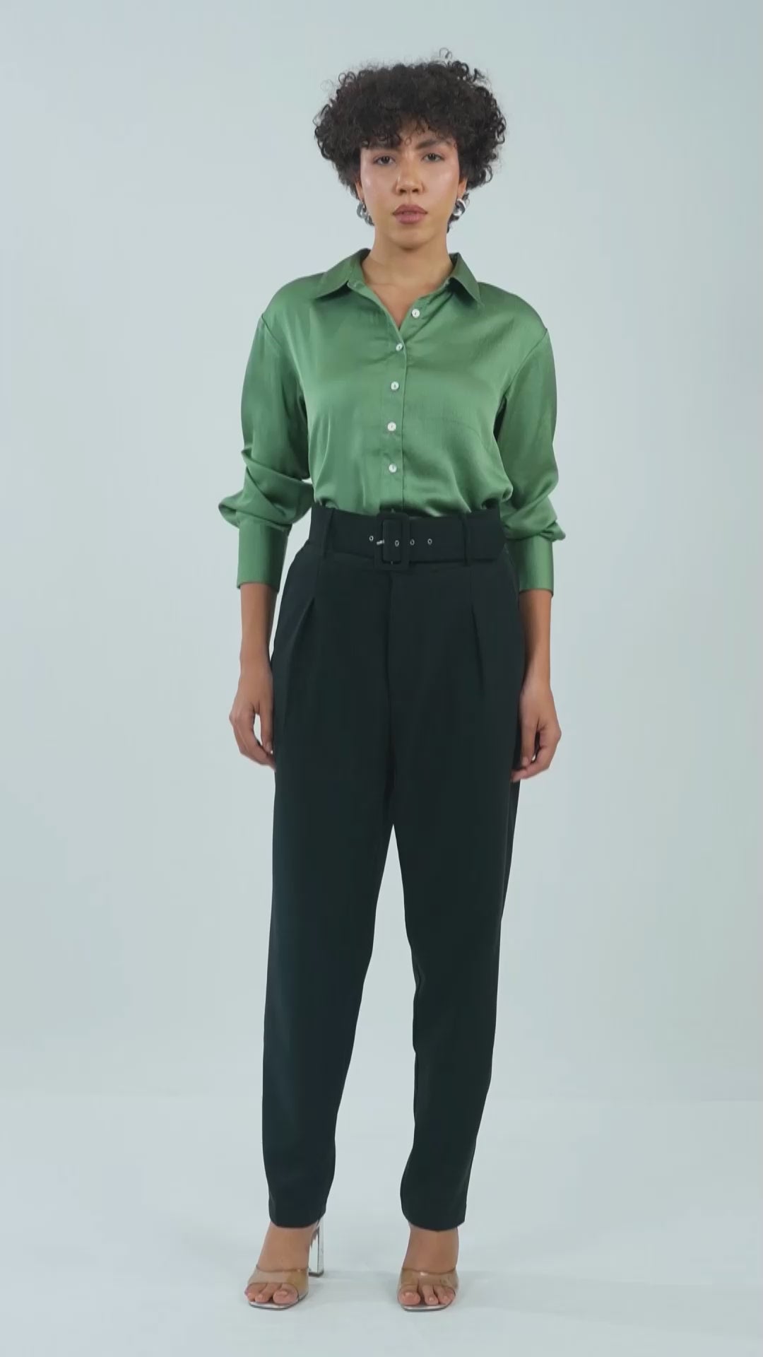 solid-satin-shirt-green,SOLID SATIN SHIRT,topwear,shirts,outdoor events,minimal,woven,satin,green,solid,regular fit,regular,shirt collar,cuff sleeves,long sleeves