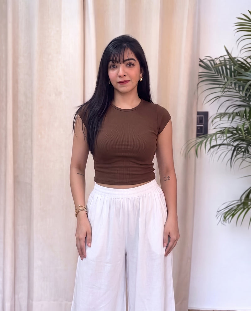 Brown Cap Sleeve Crop Top