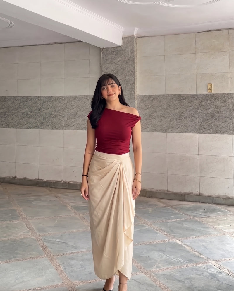 Asymmetric Offshoulder Top - Burgundy