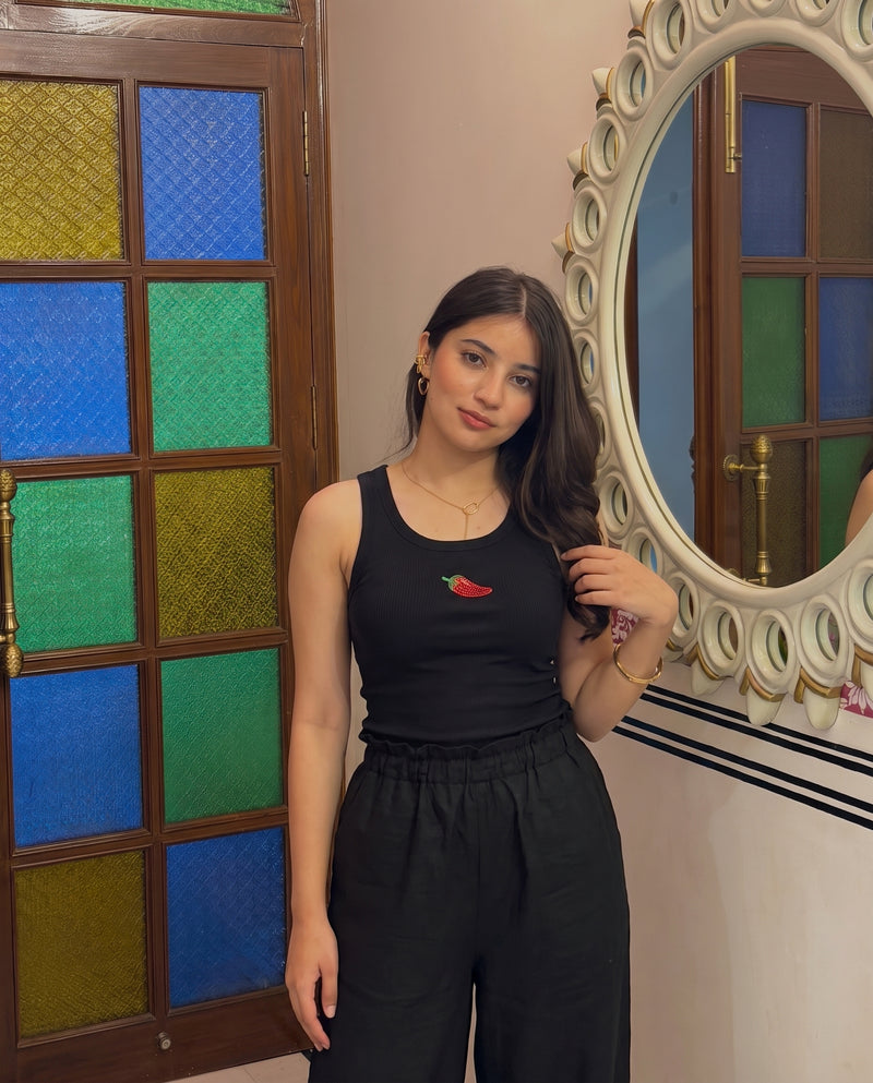 The Mirchi Beaded Tank Top - Black