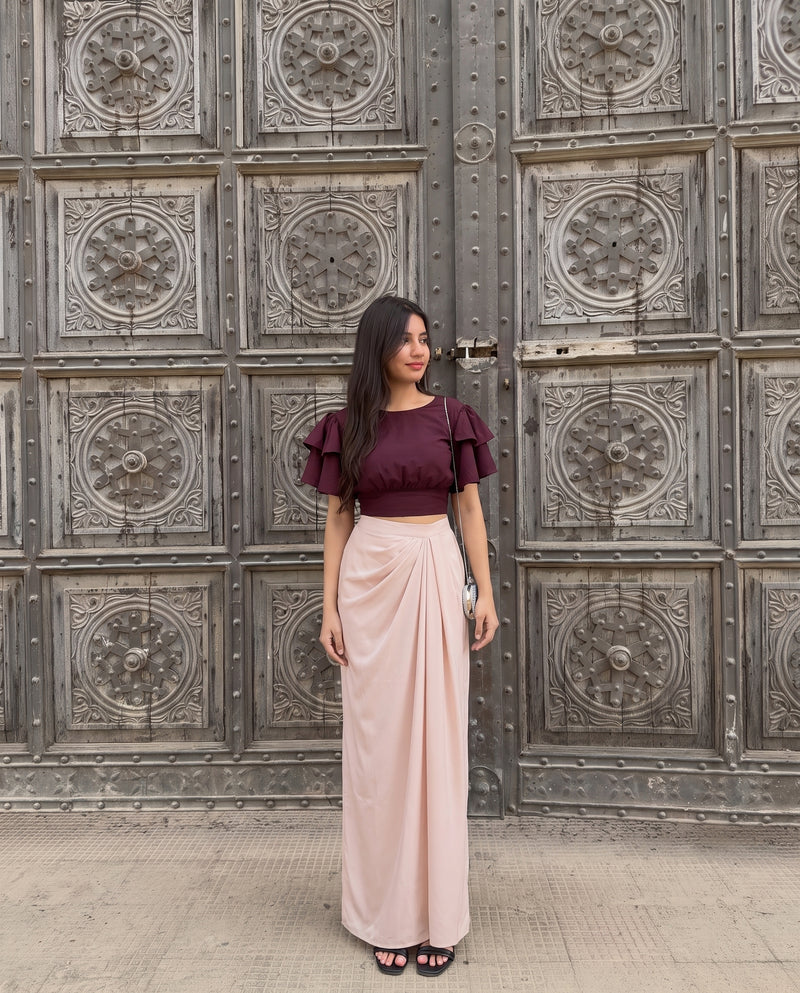 Sheen Rose Gold Draped Skirt