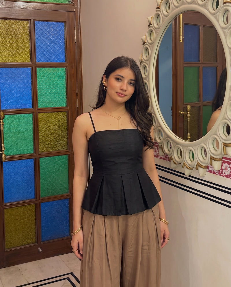 Black Spaghetti Strap Peplum Top