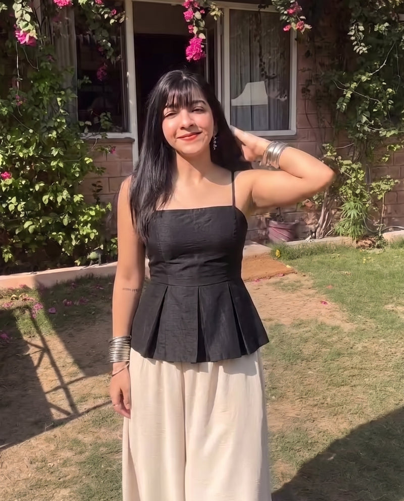 Black Spaghetti Strap Peplum Top