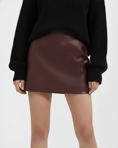 Leather Burgundy Textured A-Line Mini Skirt