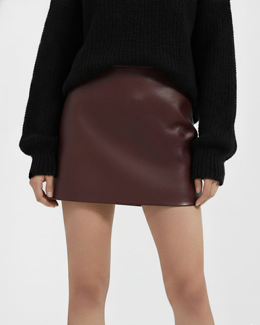 Leather Burgundy Textured A-Line Mini Skirt