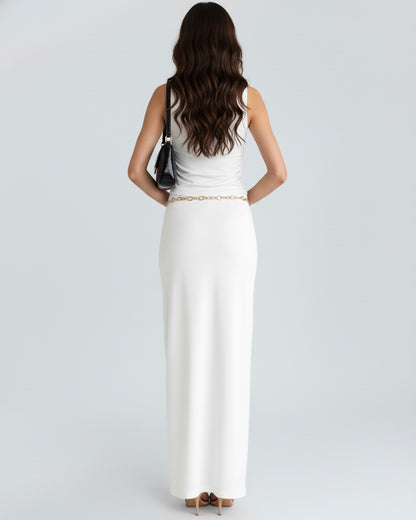 coord sets,tops,casual,summer,knitted, stretchable,ribbed,solid,gathered,skinny fit,fitted,regular,crew neck, long sleeves, OY305 white, 25100029GG