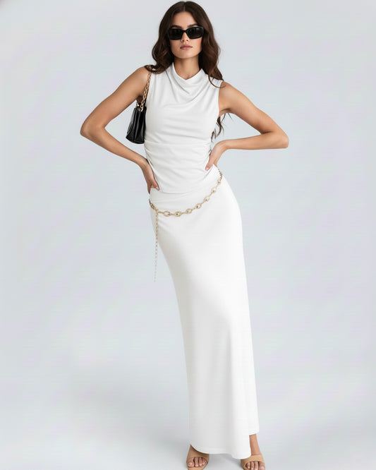 coord sets,tops,casual,summer,knitted, stretchable,ribbed,solid,gathered,skinny fit,fitted,regular,crew neck, long sleeves, OY305 white, 25100029GG