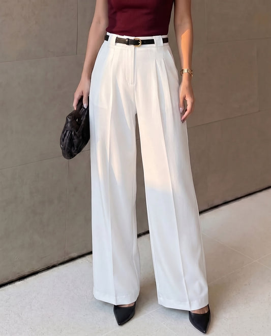 Straight Leg Trouser with Belt - White